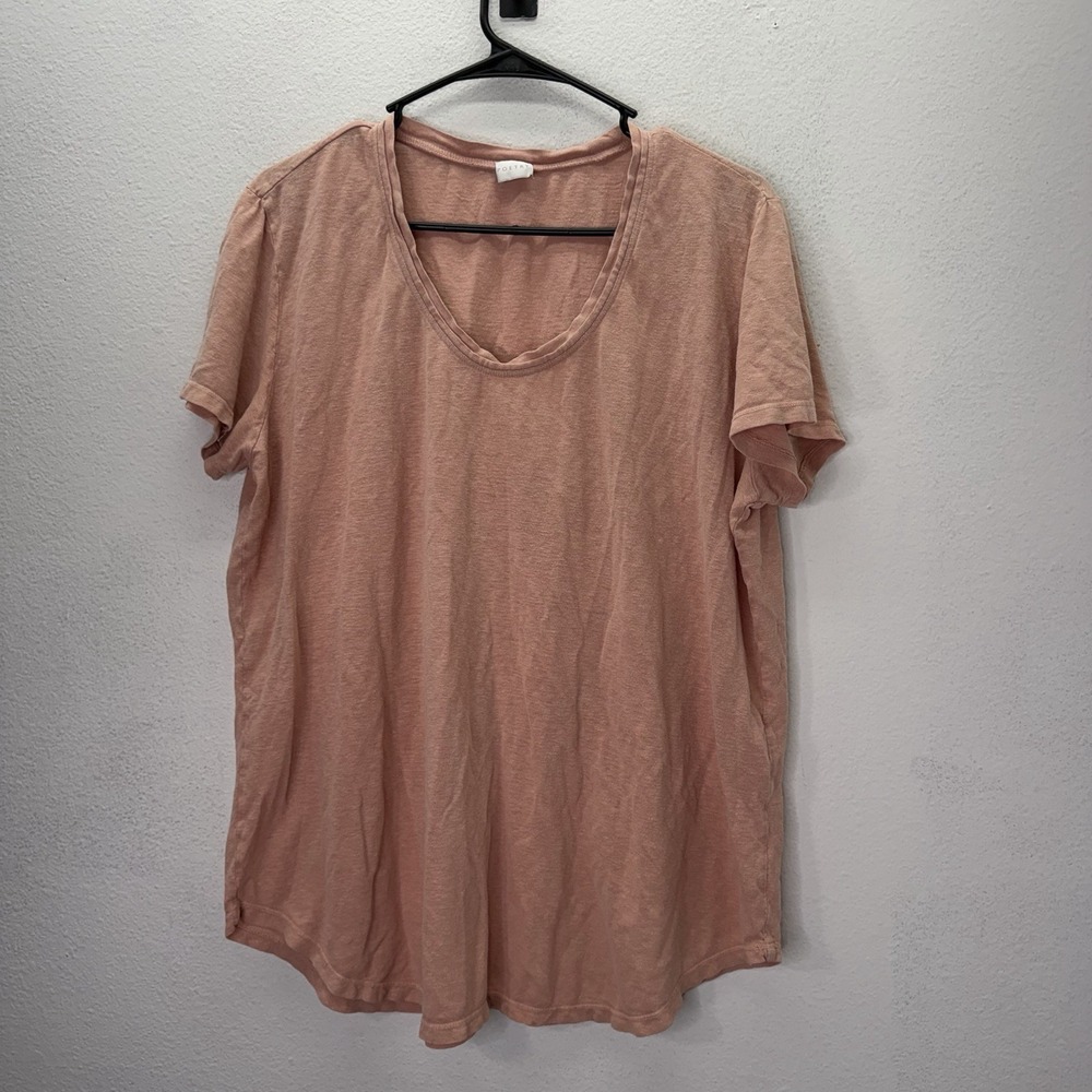 Poetry Women's Pink Scoop Neck Hemp Cotton Blend Short Sleeve Tee Sz 14